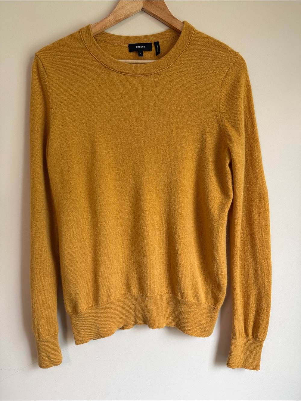 Theory Women's Golden Mustard Crewneck 100% Cashmere Sweater XL/L/NWOT